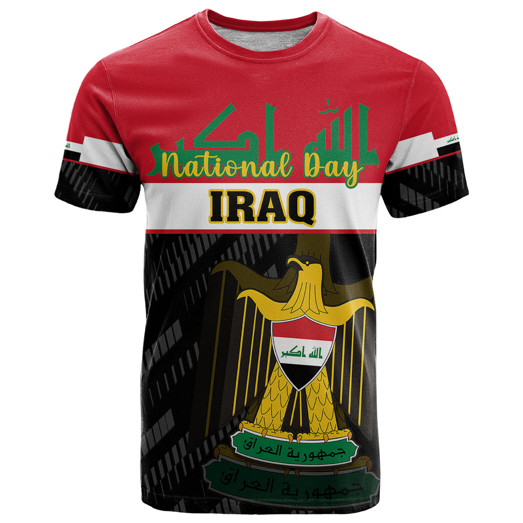 Personalised Iraq National Day T-Shirt Iraqi Coat Of Arms With Flag Style Graphic Tee