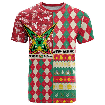Personalized Amazon Warriors Cricket Christmas T-Shirt Guyana Merry Xmas Graphic Tee