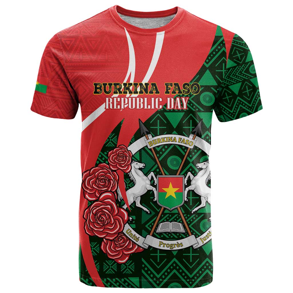 Personalised Burkina Faso Republic Day T-Shirt Happy 66th Anniversary - Bogolan Pattern Graphic Tee