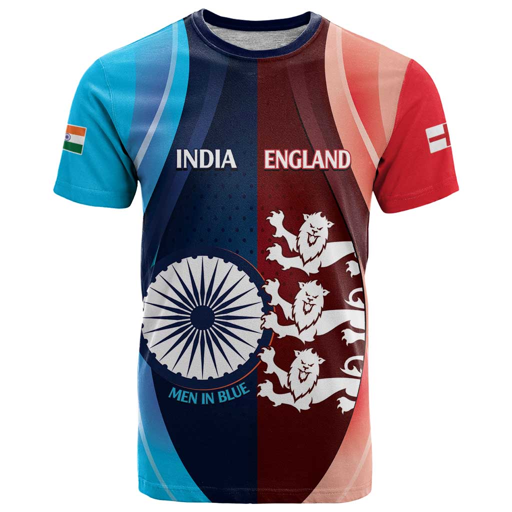 Custom India And England Cricket T-Shirt 2025 Men In Blue Three Lions Together Graphic Tee