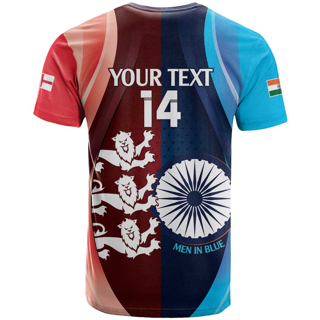 Custom India And England Cricket T-Shirt 2025 Men In Blue Three Lions Together Graphic Tee