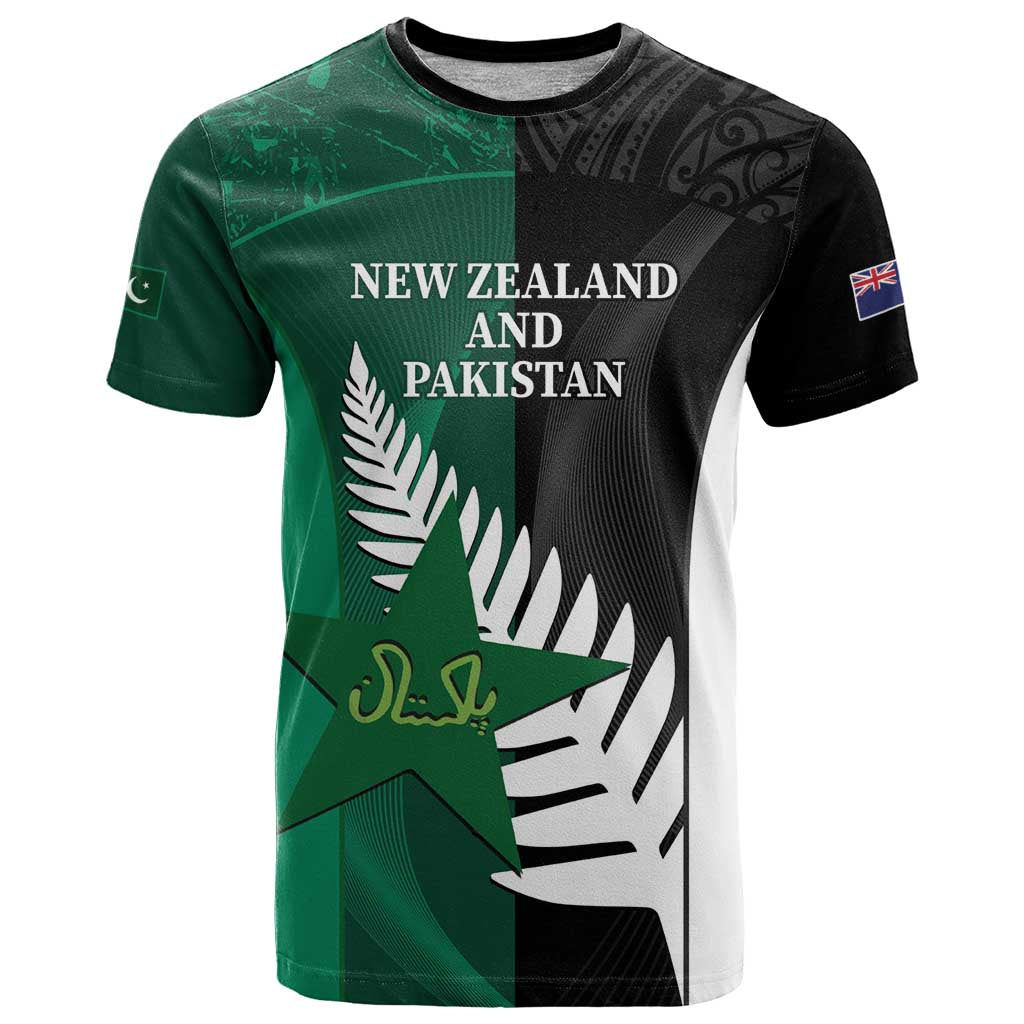 Custom New Zealand And Pakistan Cricket T-Shirt 2025 Black Cap Shaheens Together Graphic Tee