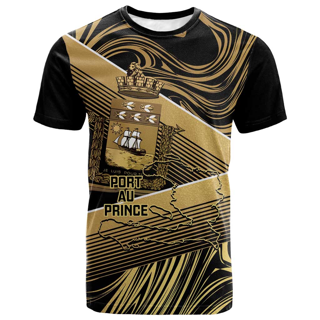 Port-au-Prince Afro-Haitians T-Shirt Ayiti Map Pòtoprens Gold Color Graphic Tee