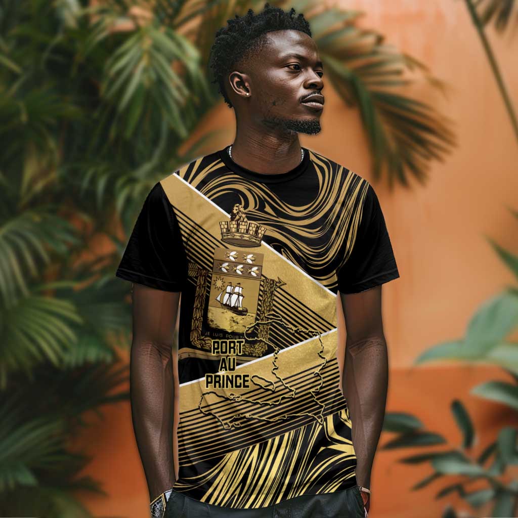 Port-au-Prince Afro-Haitians T-Shirt Ayiti Map Pòtoprens Gold Color Graphic Tee