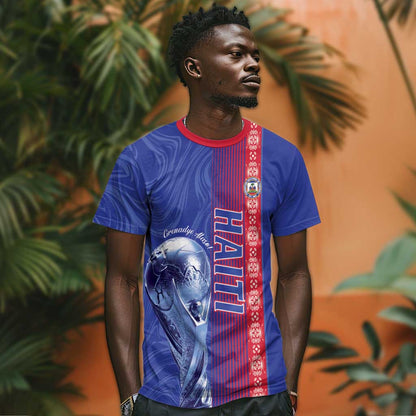 Custom Afro-Haiti Football T-Shirt 2026 Grenadye Alaso Blue Version Graphic Tee