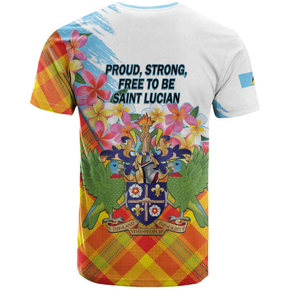Saint Lucia Independence Day T-Shirt Saint Lucian Map Pitons Madras Pattern Graphic Tee