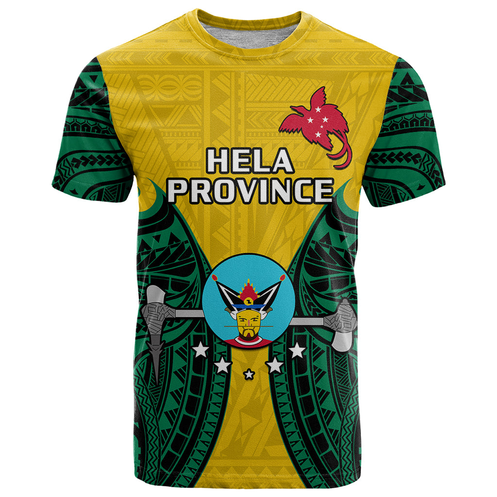 Custom Papua New Guinea T-Shirt Hela Province Mix Coat Of Arms Polynesian Art Graphic Tee