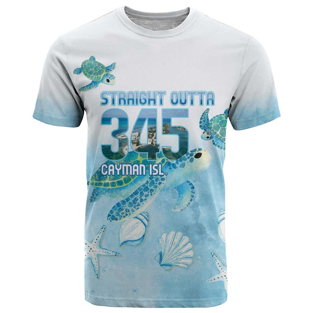 Cayman Islands 345 T-Shirt Sea Turtle Watercolor Style Graphic Tee