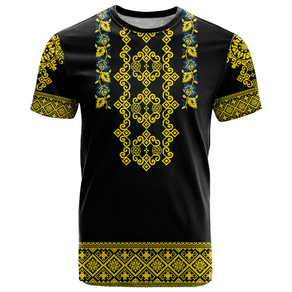 Personalised Ukraine T-Shirt Black Ukrainian Folk Pattern Graphic Tee