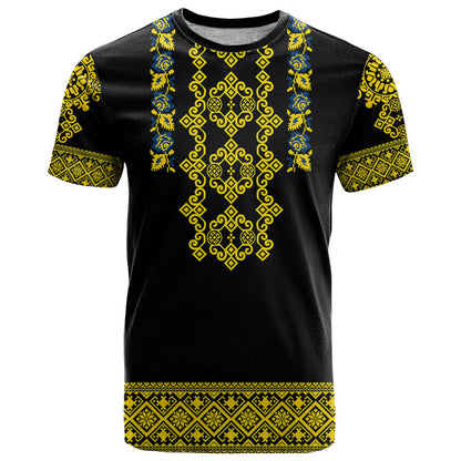 Personalised Ukraine T-Shirt Black Ukrainian Folk Pattern Graphic Tee