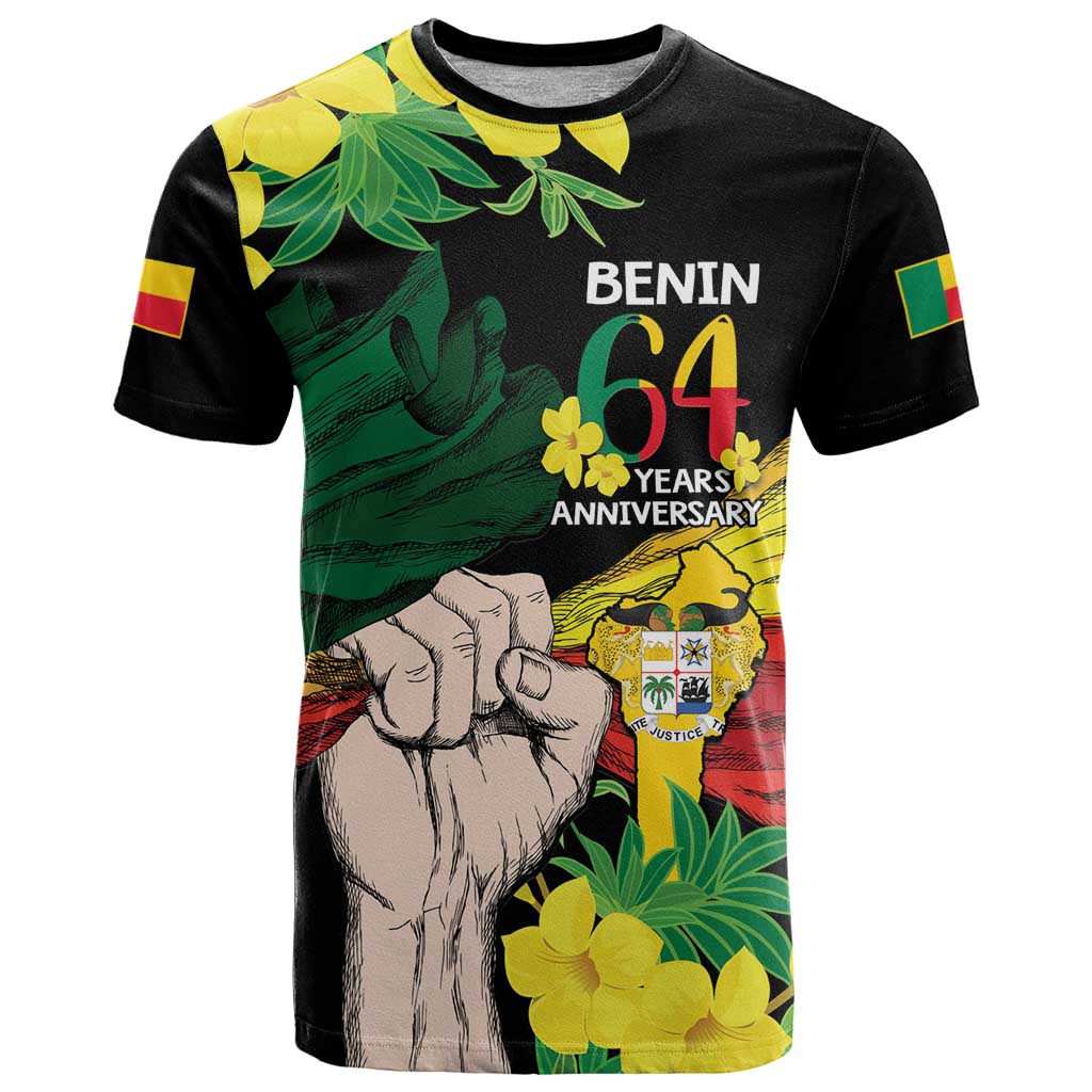 Benin National Day T-Shirt Happy 64th Independence Anniversary Yellow Allamanda Graphic Tee