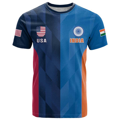 Custom USA and India Cricket T-Shirt 2024 Together Dynamic Style Graphic Tee