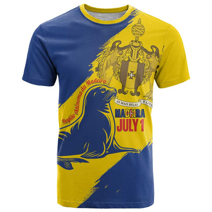 Personalised Madeira Day T-Shirt July 1 Monk Seal Grunge Style Graphic Tee