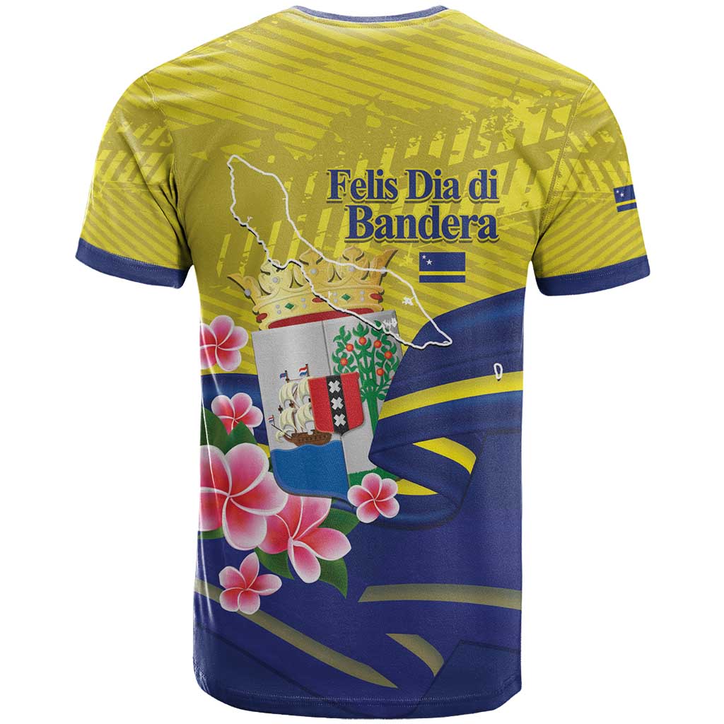 Curacao Flag Day T-Shirt Felis Dia di Bandera Pink Plumeria Graphic Tee