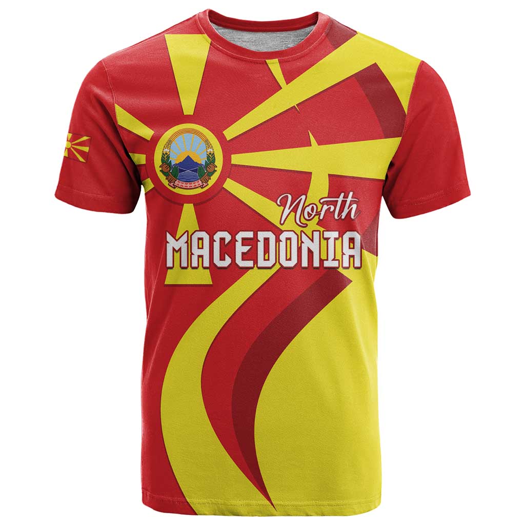 North Macedonia National Day T-Shirt Happy 33rd Anniversary Flag Style Graphic Tee