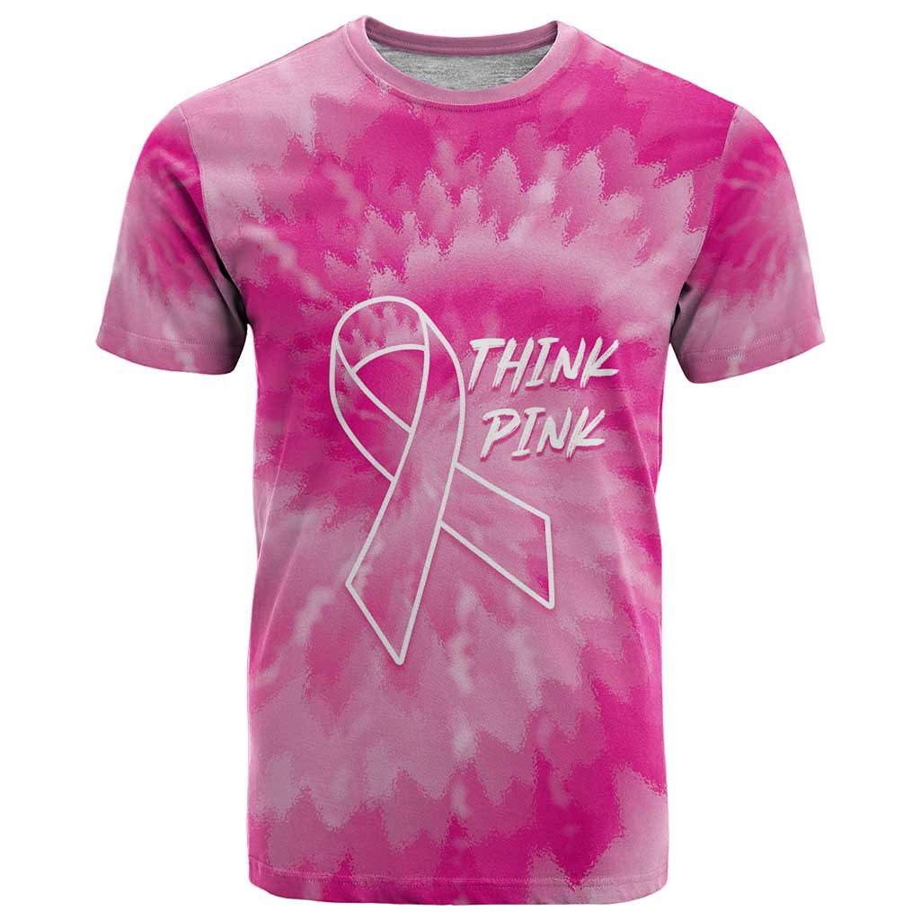 Personalized Breast Cancer Awareness T-Shirt Think Pink Tie Dye Ribbon Graphic Tee