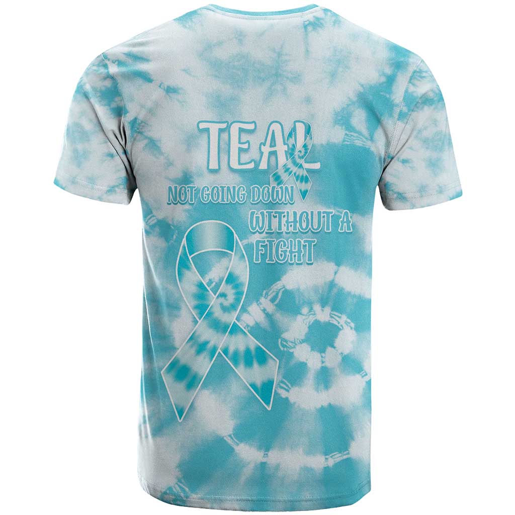 Teal Ribbon Cervical Cancer Awareness T-Shirt Not Going Down Without A Fight Tie Dye Graphic Tee