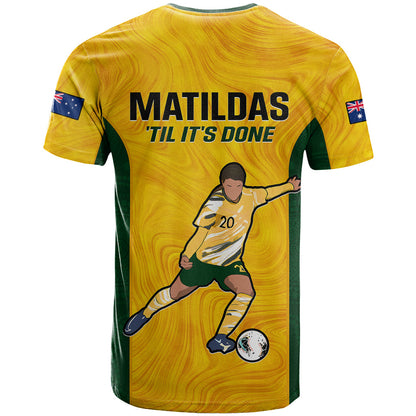 Australia Soccer T-Shirt Sam Kerr Matildas Proud World Cup Yellow Graphic Tee