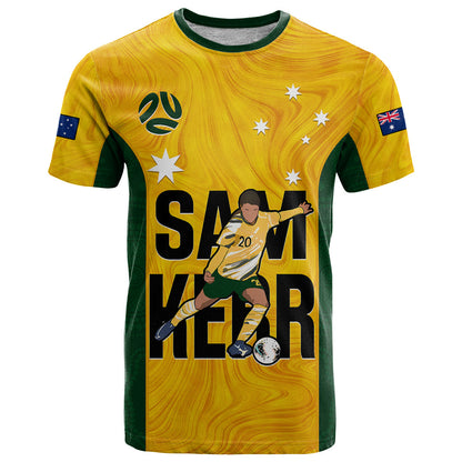 Custom Australia Soccer T-Shirt Sam Kerr Matildas Proud World Cup Yellow Graphic Tee
