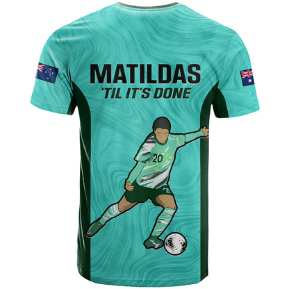 Australia Soccer T-Shirt Sam Kerr Matildas Proud World Cup Turquoise Graphic Tee