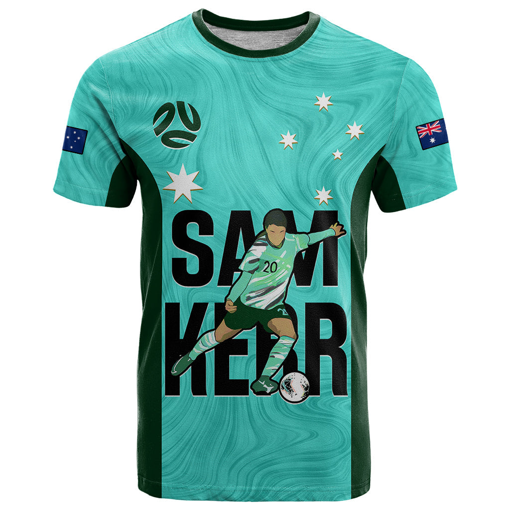 Custom Australia Soccer T-Shirt Sam Kerr Matildas Proud World Cup Turquoise Graphic Tee