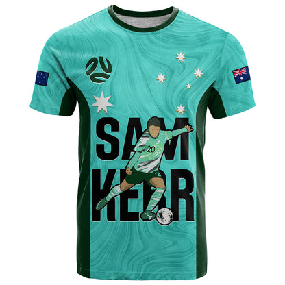 Custom Australia Soccer T-Shirt Sam Kerr Matildas Proud World Cup Turquoise Graphic Tee