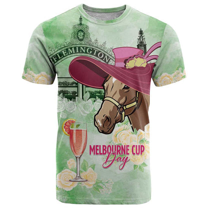 Australia Cup Melbourne Horse Racing T-Shirt Hats Heels & Horseshoes Yellow Roses Graphic Tee