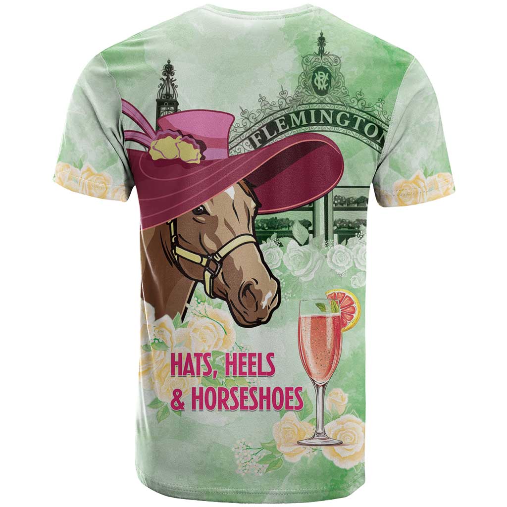 Australia Cup Melbourne Horse Racing T-Shirt Hats Heels & Horseshoes Yellow Roses Graphic Tee