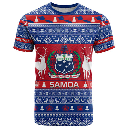 Personalised Samoa Christmas T-Shirt Samoan Coat Of Arms Manuia Le Kirisimas Graphic Tee