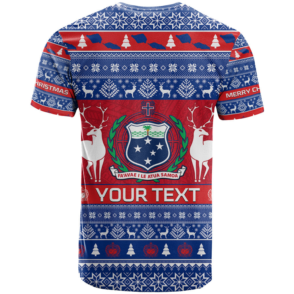 Personalised Samoa Christmas T-Shirt Samoan Coat Of Arms Manuia Le Kirisimas Graphic Tee