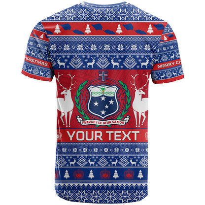 Personalised Samoa Christmas T-Shirt Samoan Coat Of Arms Manuia Le Kirisimas Graphic Tee