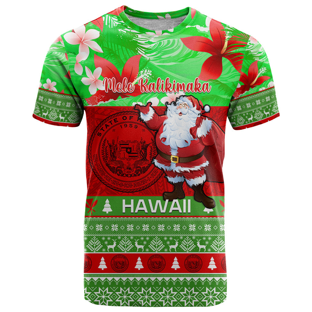 Personalised Hawaii Christmas T-Shirt Mele Kalikimaka Hawaiian Santa Tropical Vibes Graphic Tee