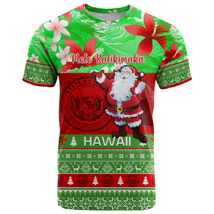 Personalised Hawaii Christmas T-Shirt Mele Kalikimaka Hawaiian Santa Tropical Vibes Graphic Tee