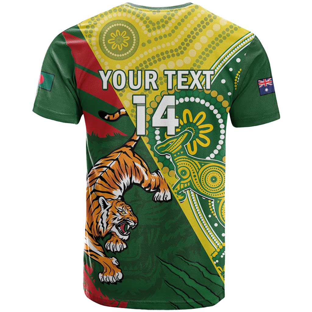Custom Bangladesh And Australia Cricket T-Shirt Kangaroo Tiger Together Graphic Tee