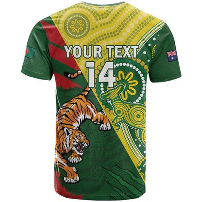 Custom Bangladesh And Australia Cricket T-Shirt Kangaroo Tiger Together Graphic Tee