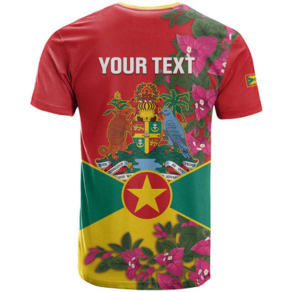 Grenada 1974 T-Shirt Gwenad Map With Bougainvillea - Flag Color Graphic Tee