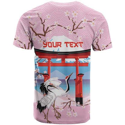 Japanese Torii Gate Cranes Personalised T-Shirt Fuji Mount Sakura Seigaiha Pattern Graphic Tee