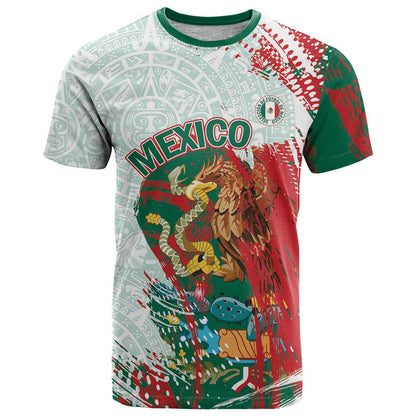 Mexico Football Custom T-Shirt El Tri Aztec Calendar Brush Style Graphic Tee