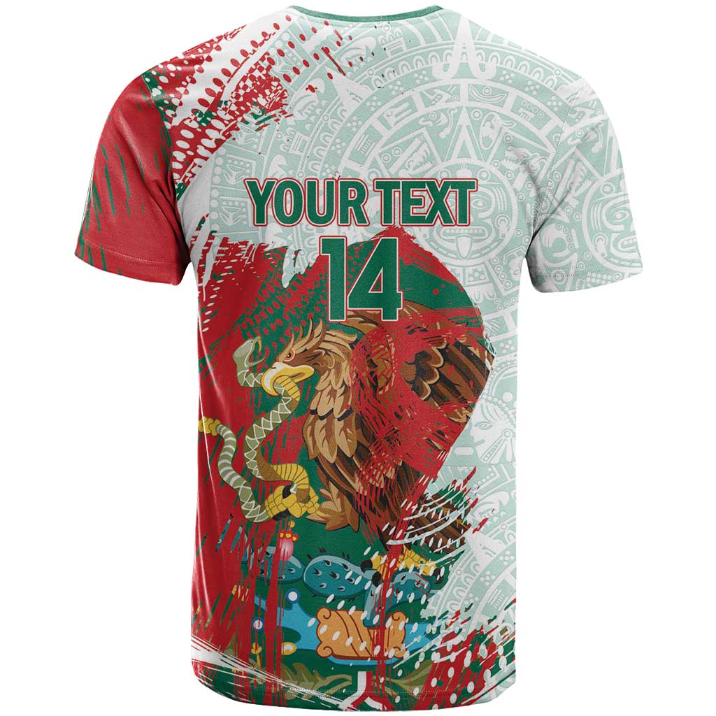 Mexico Football Custom T-Shirt El Tri Aztec Calendar Brush Style Graphic Tee