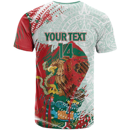 Mexico Football Custom T-Shirt El Tri Aztec Calendar Brush Style Graphic Tee