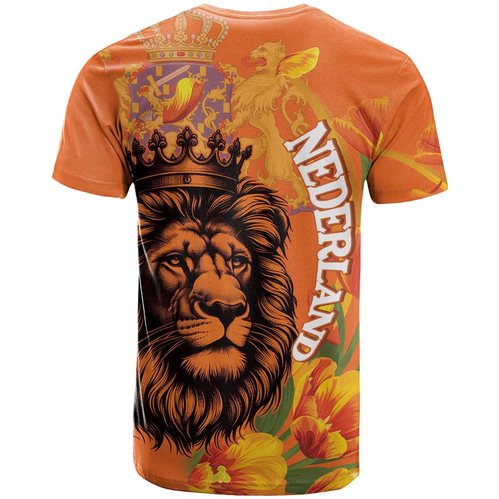 Nederland Fijne Koningsdag T-Shirt Netherlands Lion With Orange Tulips Graphic Tee