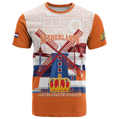 Netherlands King's Day T-Shirt Windmill With Nederland Pattern Graphic Tee
