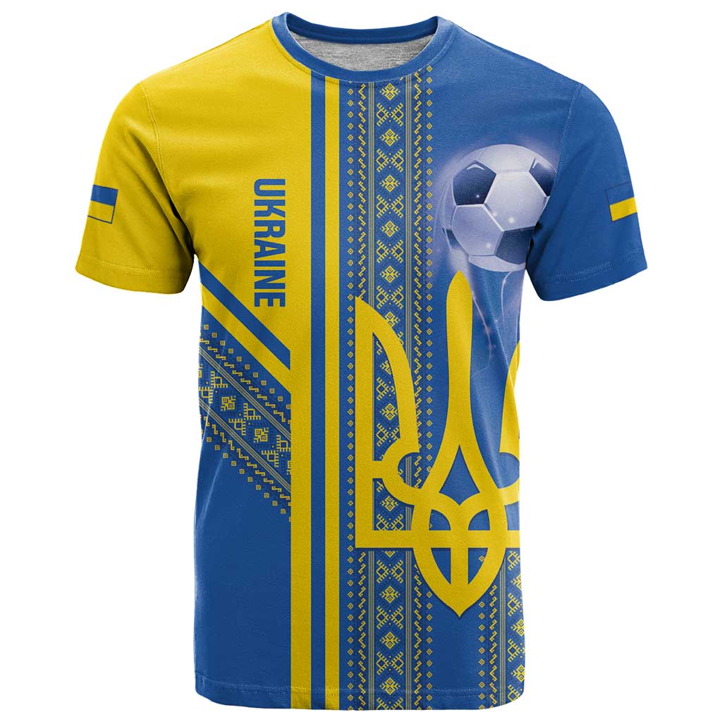 Custom Ukraine Football T-Shirt Go Blue And Yellow Folk Pattern Graphic Tee