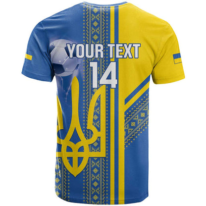 Custom Ukraine Football T-Shirt Go Blue And Yellow Folk Pattern Graphic Tee