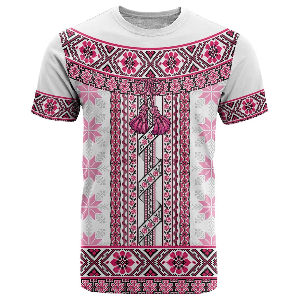 Ukraine T-Shirt Traditional Braided Rope Belt Pink Folk Pattern Graphic Tee