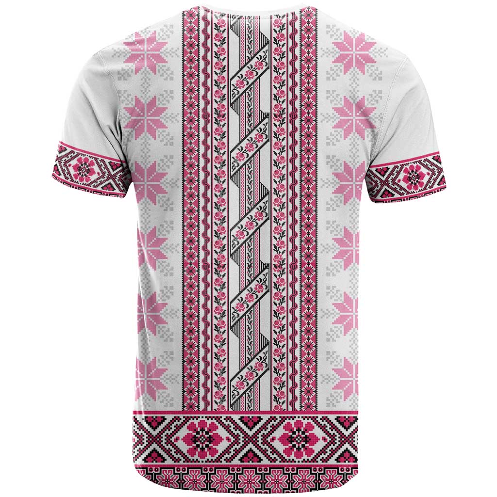 Ukraine T-Shirt Traditional Braided Rope Belt Pink Folk Pattern Graphic Tee