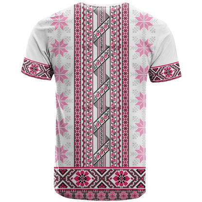 Ukraine T-Shirt Traditional Braided Rope Belt Pink Folk Pattern Graphic Tee