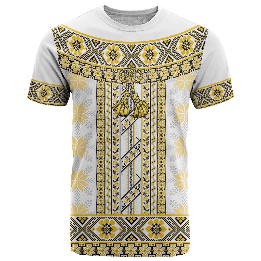 Ukraine T-Shirt Traditional Braided Rope Belt Yellow Folk Pattern Graphic Tee