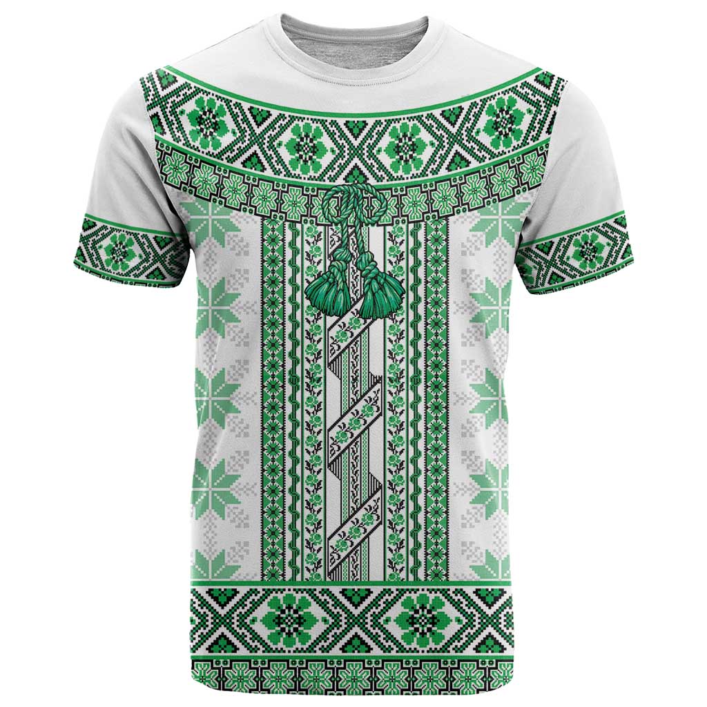 Ukraine T-Shirt Traditional Braided Rope Belt Green Folk Pattern Graphic Tee