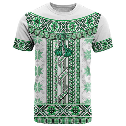 Ukraine T-Shirt Traditional Braided Rope Belt Green Folk Pattern Graphic Tee